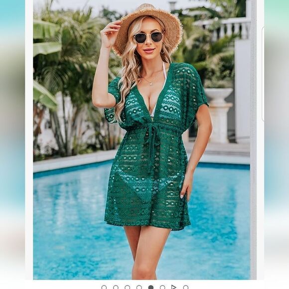 EISHOPEER Women's Bathing Suit Cover Ups 2023 taupe L NWT GREEN LACE - Picture 2 of 16